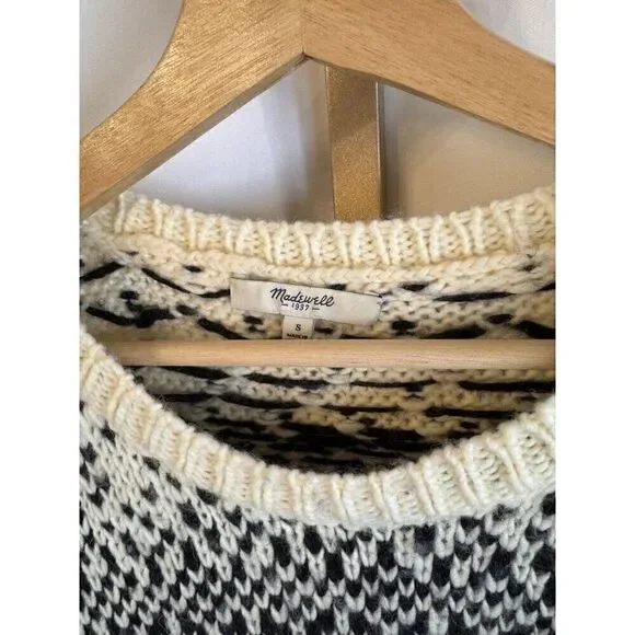 Madewell Wool Blend Black and White Crewneck Sweater Size S EUC - Picture 2 of 8